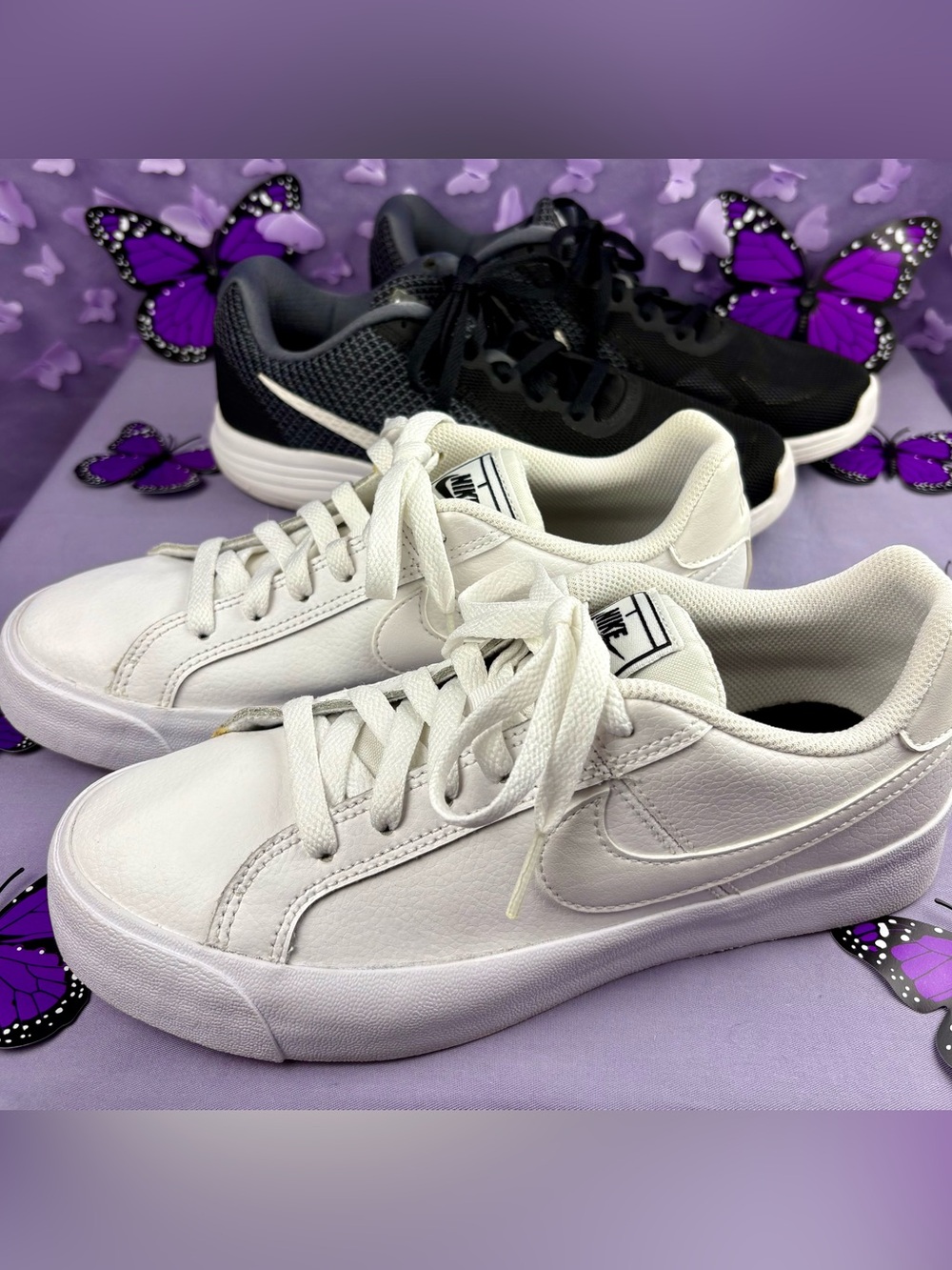 Nike Women’s White Low-Top Leather Sneakers and Black mesh sneakers Included